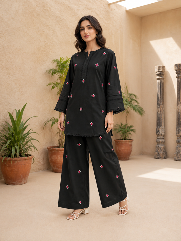 Embroidery farshi cord set black