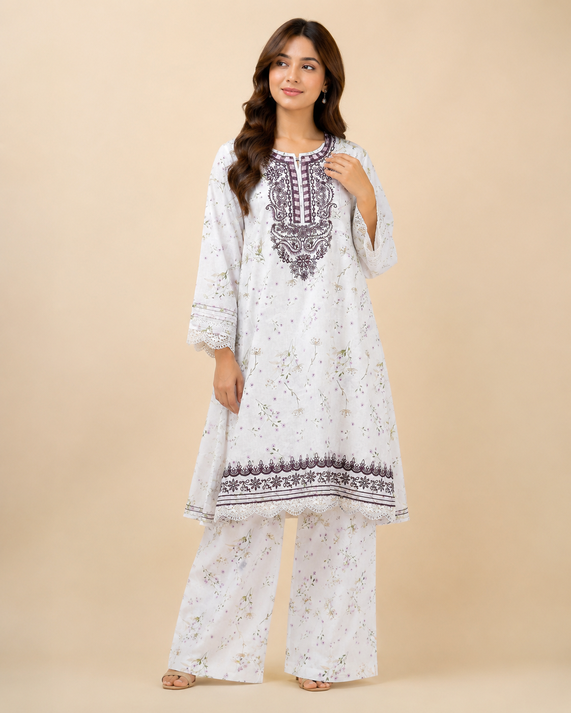 Printed embroidery plazo co ord set