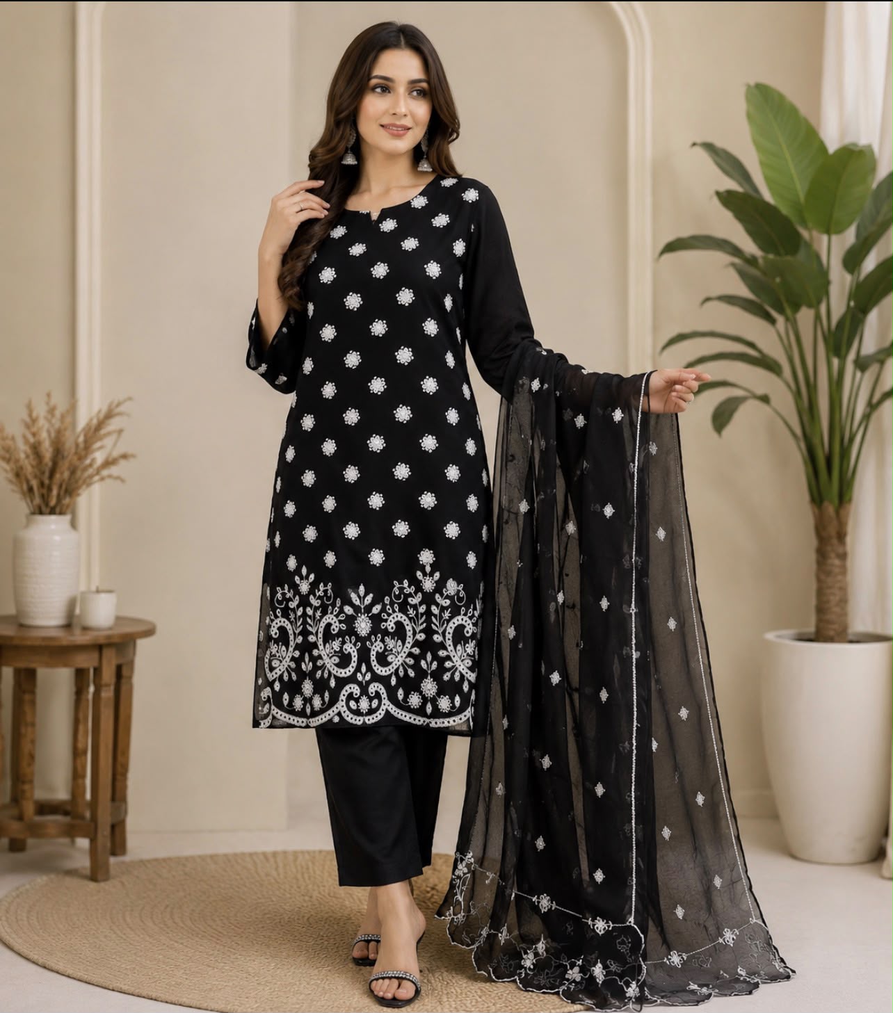 Black Lawn Embroidered 3-Piece Suit (With Plazo)