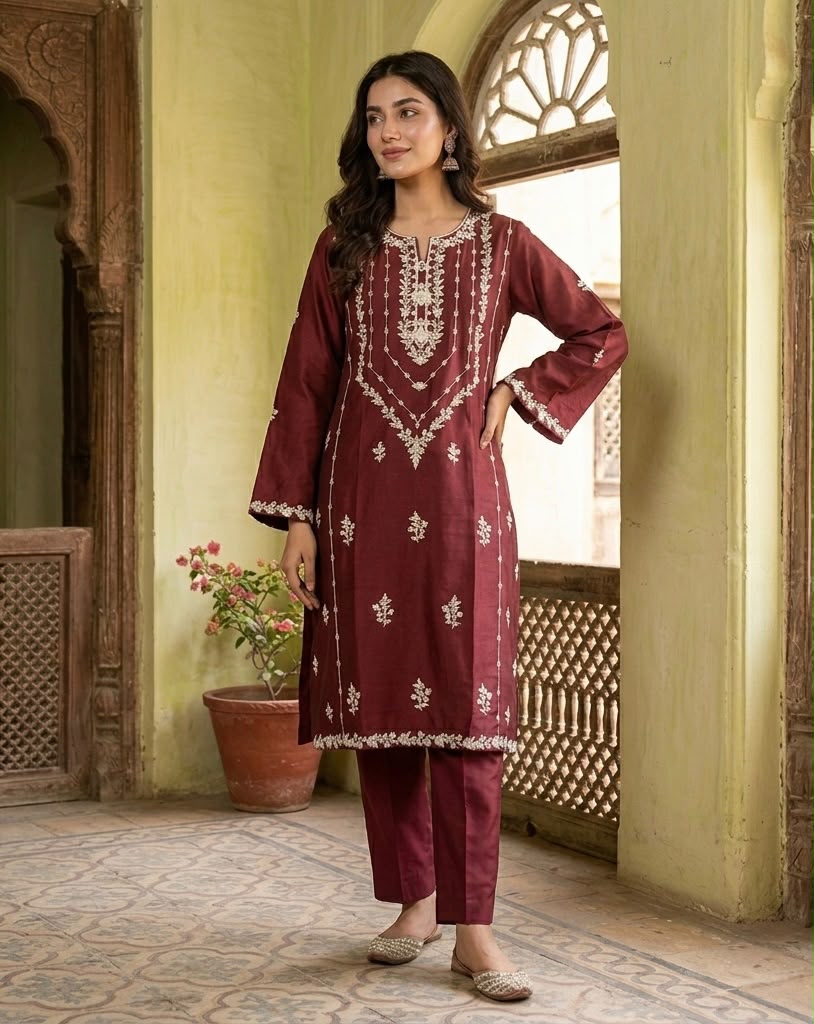Embroidery Long Shirt 2pc