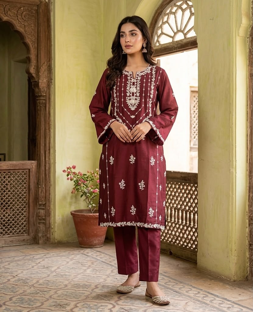 Embroidery Long Shirt 2pc