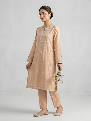 Embroidered Beige Lawn Cotton 2-Piece Suit