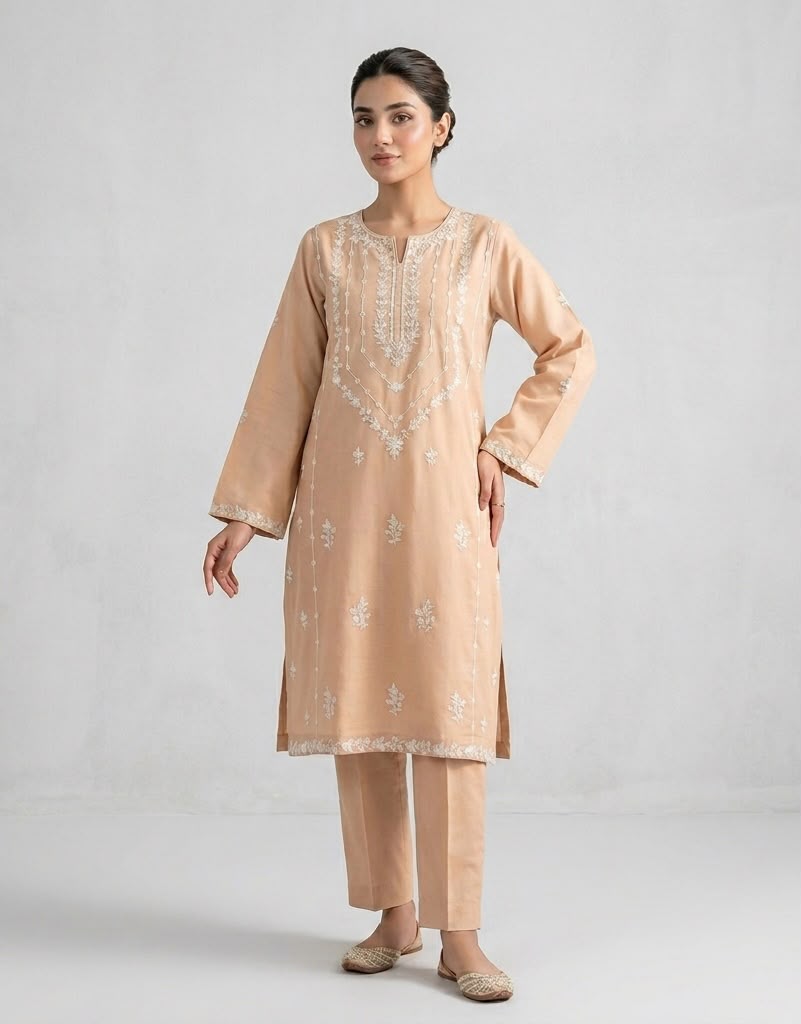Embroidered Beige Lawn Cotton 2-Piece Suit