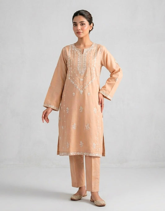 Embroidered Beige Lawn Cotton 2-Piece Suit