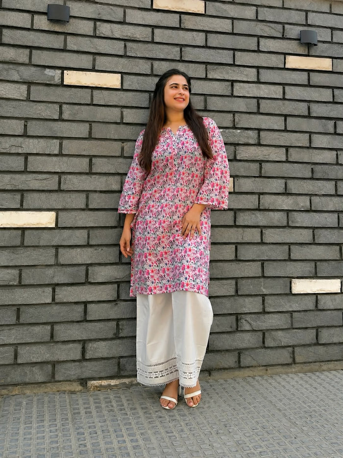 Organza Plazo - Off-White Cotton Set
